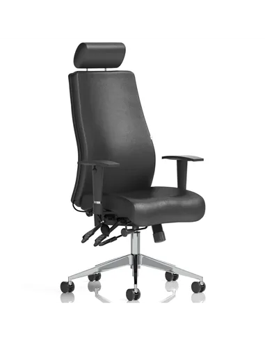Dynamic Onyx Ergo Posture Desk Chair Black Soft Bonded Leather With Headrest With Arms OP000098