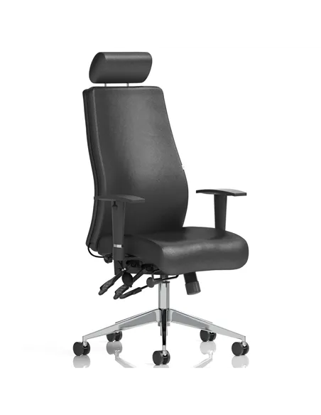 Dynamic Onyx Ergo Posture Desk Chair Black Soft Bonded Leather With Headrest With Arms OP000098