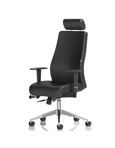 Dynamic Onyx Ergo Posture Desk Chair Black Soft Bonded Leather With Headrest With Arms OP000098