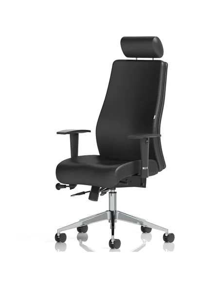 Dynamic Onyx Ergo Posture Desk Chair Black Soft Bonded Leather With Headrest With Arms OP000098