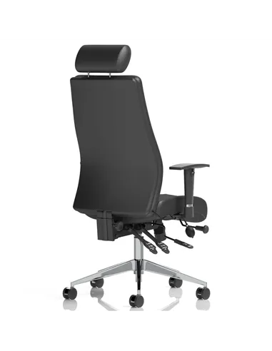 Dynamic Onyx Ergo Posture Desk Chair Black Soft Bonded Leather With Headrest With Arms OP000098