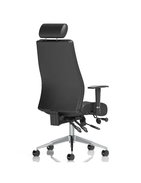 Dynamic Onyx Ergo Posture Desk Chair Black Soft Bonded Leather With Headrest With Arms OP000098