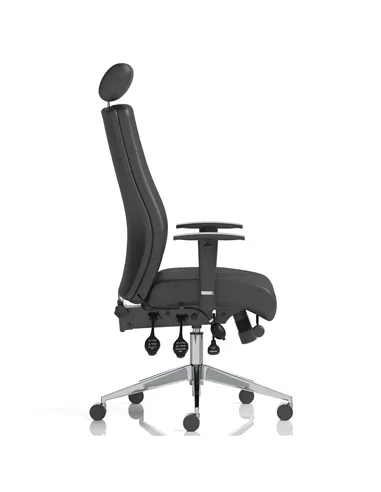 Dynamic Onyx Ergo Posture Desk Chair Black Soft Bonded Leather With Headrest With Arms OP000098