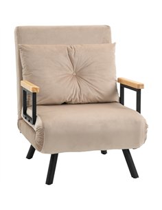 HOMCOM 4-in-1 Velvet-Feel Single Chair Bed, with Pillow - Beige