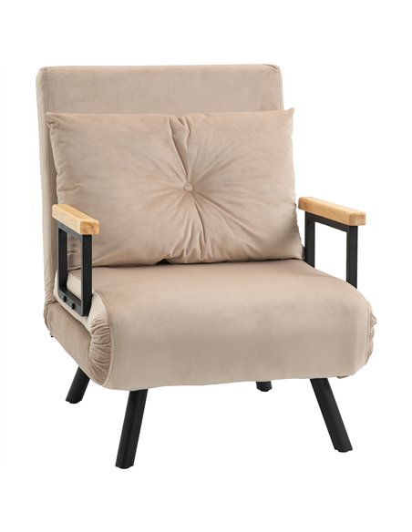 HOMCOM 4-in-1 Velvet-Feel Single Chair Bed, with Pillow - Beige