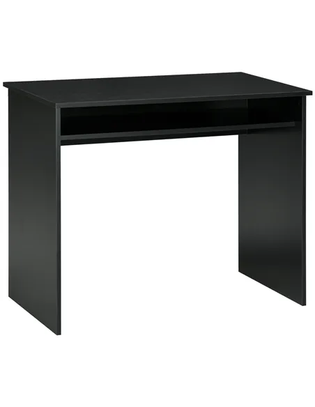 HOMCOM Modern Computer Desk, Home Office Table, Small Writing Desk with Storage Shelf, 90 x 50cm, Black Wood Grain