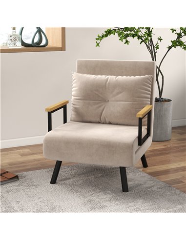 HOMCOM 4-in-1 Velvet-Feel Single Chair Bed, with Pillow - Beige