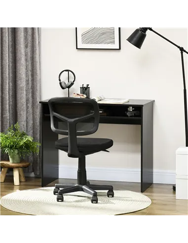 HOMCOM Modern Computer Desk, Home Office Table, Small Writing Desk with Storage Shelf, 90 x 50cm, Black Wood Grain
