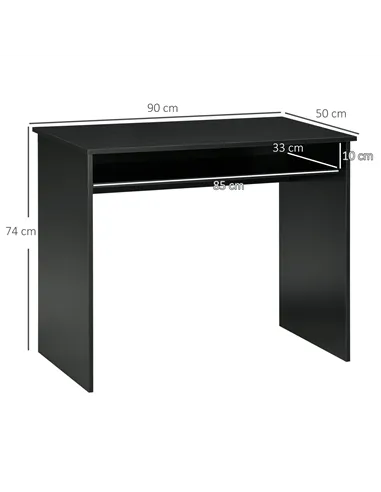 HOMCOM Modern Computer Desk, Home Office Table, Small Writing Desk with Storage Shelf, 90 x 50cm, Black Wood Grain