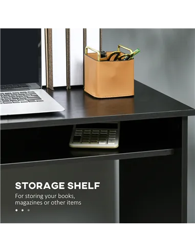 HOMCOM Modern Computer Desk, Home Office Table, Small Writing Desk with Storage Shelf, 90 x 50cm, Black Wood Grain