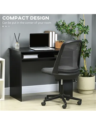 HOMCOM Modern Computer Desk, Home Office Table, Small Writing Desk with Storage Shelf, 90 x 50cm, Black Wood Grain
