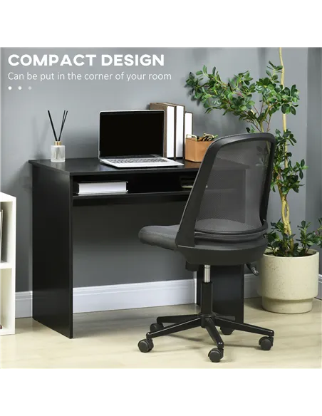 HOMCOM Modern Computer Desk, Home Office Table, Small Writing Desk with Storage Shelf, 90 x 50cm, Black Wood Grain