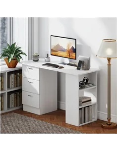 HOMCOM Computer Desk, Writing Table, PC Workstation with 3 Storage Shelves and Drawers, Silver Handle, for Home Office, White 2