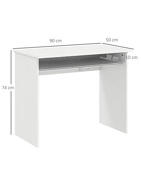 HOMCOM Modern Computer Desk, Home Office Table, Small Writing Desk with Storage Shelf, 90 x 50cm, White Wood Grain