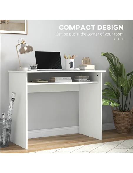 HOMCOM Modern Computer Desk, Home Office Table, Small Writing Desk with Storage Shelf, 90 x 50cm, White Wood Grain