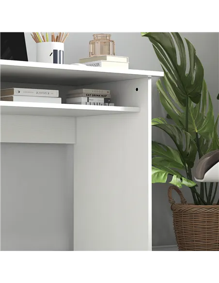 HOMCOM Modern Computer Desk, Home Office Table, Small Writing Desk with Storage Shelf, 90 x 50cm, White Wood Grain