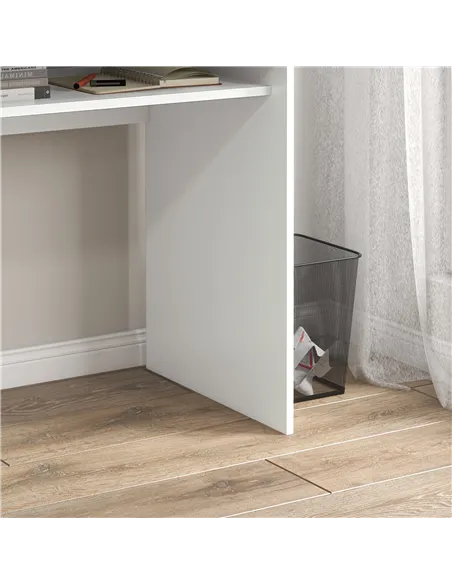 HOMCOM Modern Computer Desk, Home Office Table, Small Writing Desk with Storage Shelf, 90 x 50cm, White Wood Grain