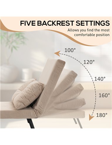 HOMCOM 4-in-1 Velvet-Feel Single Chair Bed, with Pillow - Beige