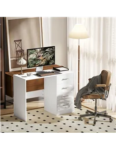 HOMCOM Computer Desk with Drawers, Dressing Table, High Gloss Home Office Writing Workstation, White 2