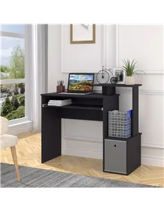 HOMCOM Computer Desk with Sliding Keyboard Tray Storage Drawer Shelf Home Office Workstation Black 2
