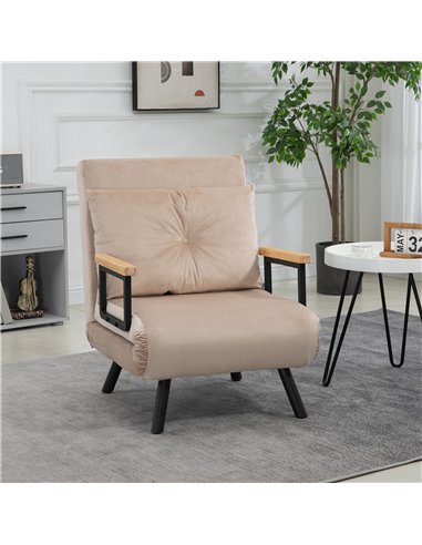 HOMCOM 4-in-1 Velvet-Feel Single Chair Bed, with Pillow - Beige