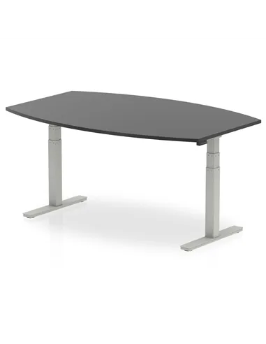 Dynamic High Gloss 1800mm Writable Boardroom Table Black Top Silver Height Adjustable Leg I003551