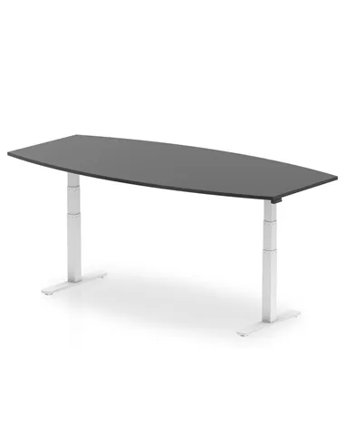 Dynamic High Gloss 2400mm Writable Boardroom Table Black Top White Height Adjustable Leg I003566