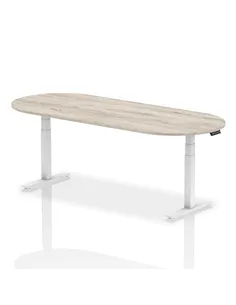 Dynamic Impulse 2400mm Boardroom Table Grey Oak Top White Height Adjustable Leg I003572