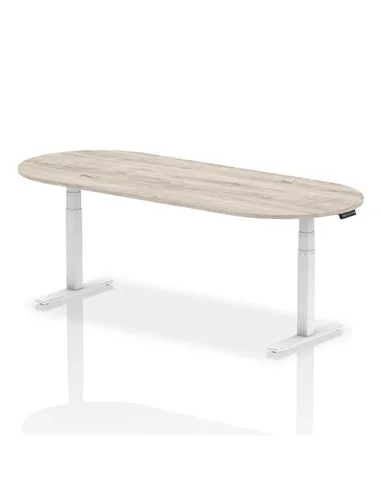 Dynamic Impulse 2400mm Boardroom Table Grey Oak Top White Height Adjustable Leg I003572