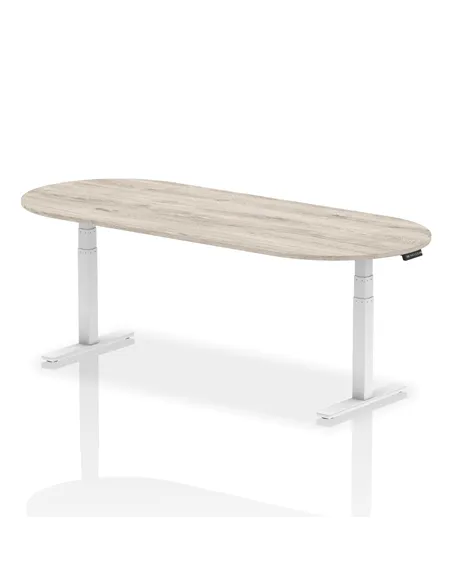 Dynamic Impulse 2400mm Boardroom Table Grey Oak Top White Height Adjustable Leg I003572
