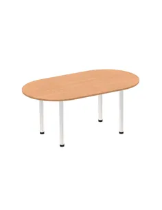 Dynamic Impulse 1800mm Boardroom Table Oak Top Brushed Aluminium Post Leg I003733