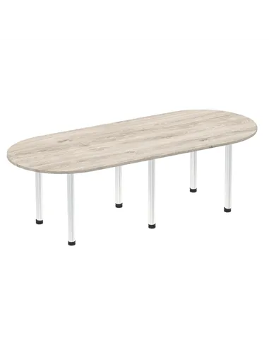 Dynamic Impulse 2400mm Boardroom Table Grey Oak Top Brushed Aluminium Post Leg I003740