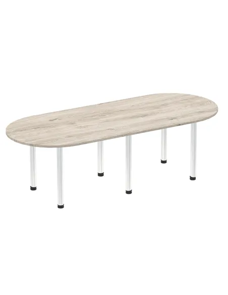 Dynamic Impulse 2400mm Boardroom Table Grey Oak Top Brushed Aluminium Post Leg I003740