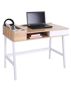 HOMCOM Computer Desk, Writing Desk, Study Workstation with Drawer, Storage Compartments, Cable Management, Laptop Table, Metal F
