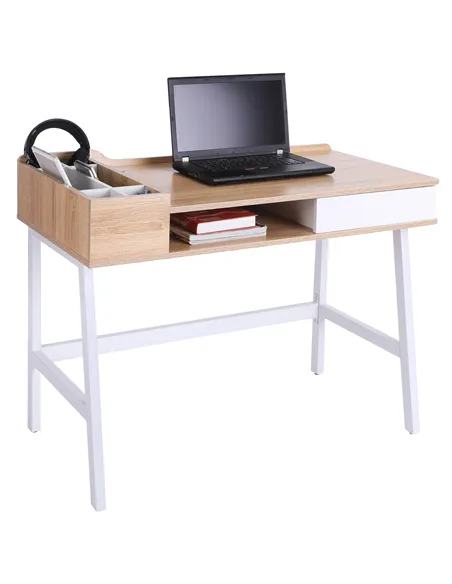 HOMCOM Computer Desk, Writing Desk, Study Workstation with Drawer, Storage Compartments, Cable Management, Laptop Table, Metal F