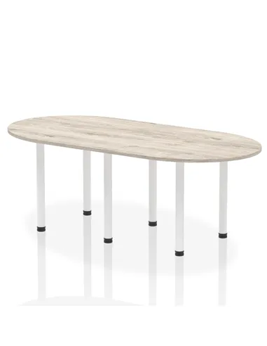 Dynamic Impulse 2400mm Boardroom Table Grey Oak Top White Post Leg I003752