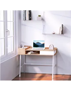 HOMCOM Computer Desk, Writing Desk, Study Workstation with Drawer, Storage Compartments, Cable Management, Laptop Table, Metal F 2