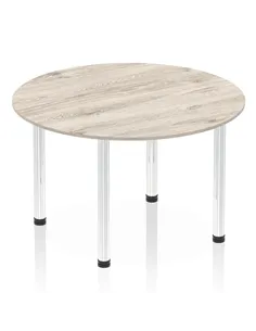 Dynamic Impulse 1200mm Round Table Grey Oak Top Chrome Post Leg I003776