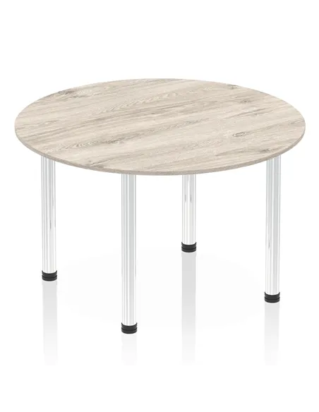 Dynamic Impulse 1200mm Round Table Grey Oak Top Chrome Post Leg I003776