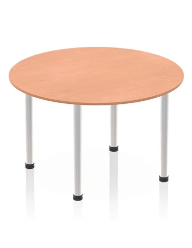 Dynamic Impulse 1200mm Round Table Beech Top Brushed Aluminium Post Leg I003777