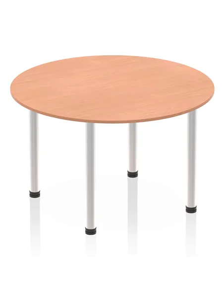 Dynamic Impulse 1200mm Round Table Beech Top Brushed Aluminium Post Leg I003777