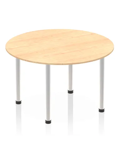 Dynamic Impulse 1200mm Round Table Maple Top Brushed Aluminium Post Leg I003778