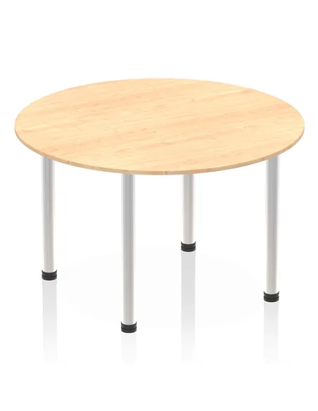 Dynamic Impulse 1200mm Round Table Maple Top Brushed Aluminium Post Leg I003778