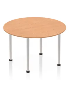 Dynamic Impulse 1200mm Round Table Oak Top Brushed Aluminium Post Leg I003779