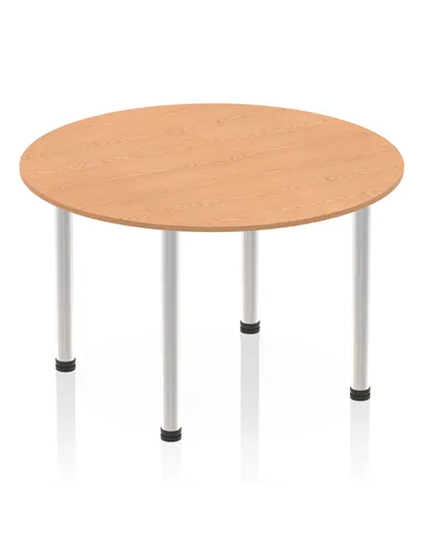 Dynamic Impulse 1200mm Round Table Oak Top Brushed Aluminium Post Leg I003779