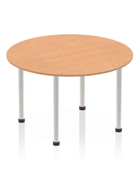 Dynamic Impulse 1200mm Round Table Oak Top Brushed Aluminium Post Leg I003779