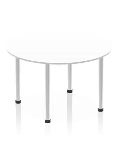 Dynamic Impulse 1200mm Round Table White Top Brushed Aluminium Post Leg I003780
