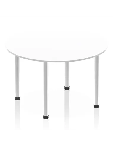 Dynamic Impulse 1200mm Round Table White Top Brushed Aluminium Post Leg I003780