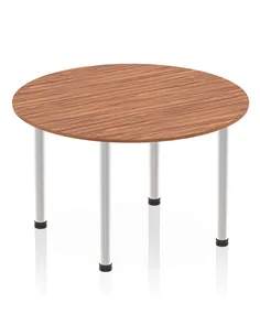 Dynamic Impulse 1200mm Round Table Walnut Top Brushed Aluminium Post Leg I003781