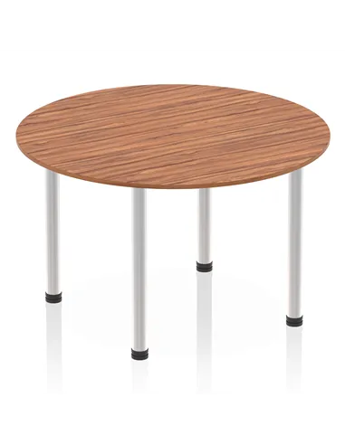Dynamic Impulse 1200mm Round Table Walnut Top Brushed Aluminium Post Leg I003781
